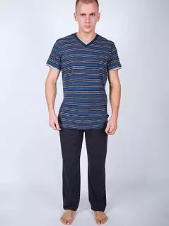 Хлопковый домашний комплект из футболки в полоску и однотонных брюк Gentlemen DTКмпж001 Оригинал